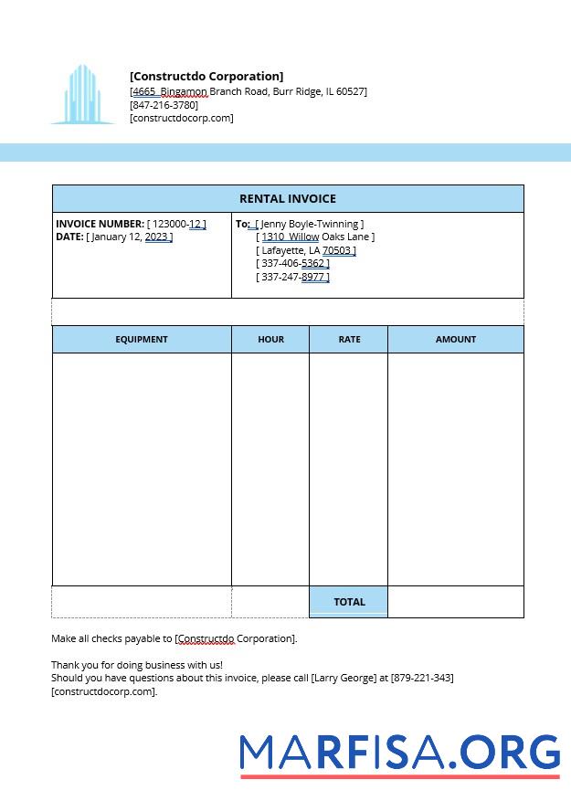 Downloadable Equipment Rental Invoice Template